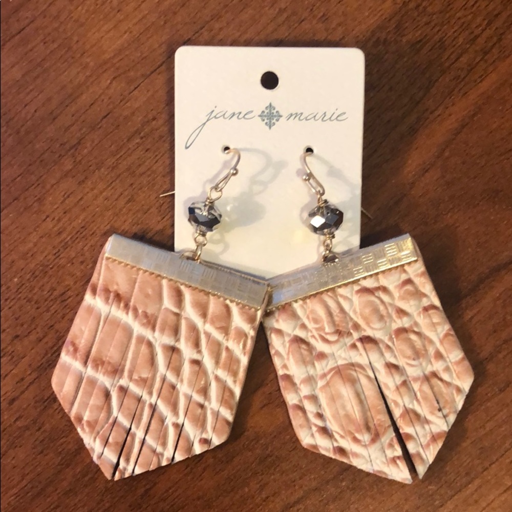 Rose Gold & Cream Faux Crocodile Leather Earrings